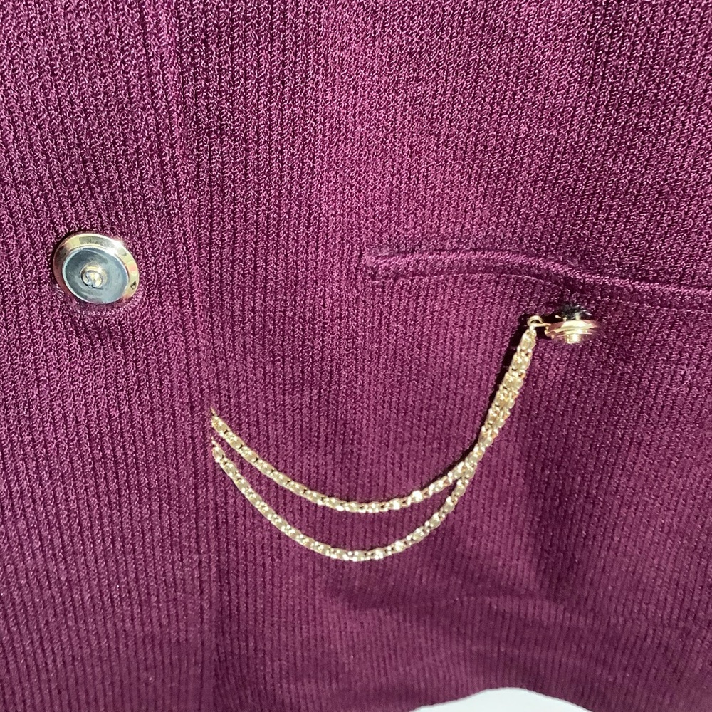 St. John Santana Knit Burgundy Sweater with Gold Accents - Picture 6 of 8